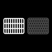 Grating grate lattice trellis net mesh BBQ grill grilling surface rectangle shape roundness set icon white color vector illustration image solid fill outline contour line thin flat style