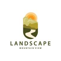 paisaje logo naturaleza aventuras diseño montaña y río lujo vector ilustración