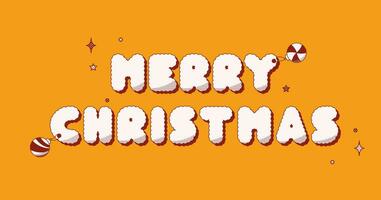 Groovy Merry Christmas halftone post on yellow background. vector