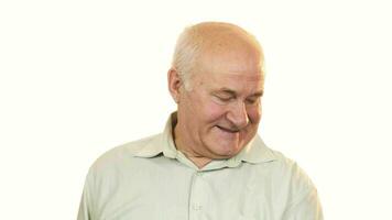 Happy old man showing thumbs up working out with a dumbbell video