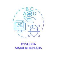 2D gradient blue icon dyslexia simulation ads concept, simple isolated vector, dyslexia thin linear illustration vector