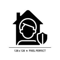 2D pixel perfect glyph style home quarantine icon, isolated vector, simple silhouette illustration representing bacteria. vector