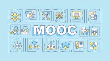 MOOC text with various thin line icons concept on blue monochromatic background, editable 2D vector illustration.