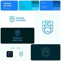 Animal service gradient line business logo. Brand name. Professional expertise value. Paw print and shield simple icon. Design element. Visual identity. Suitable for website vector