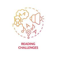 2D gradient red icon reading challenges concept, simple isolated vector, dyslexia thin linear illustration vector