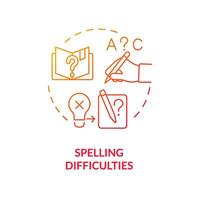 2D gradient red icon spelling difficulties concept, simple isolated vector, dyslexia thin linear illustration vector