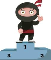 Ninja en el escenario ganador, ilustración, vector sobre fondo blanco.