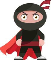 Ninja con capa roja, ilustración, vector sobre fondo blanco.