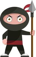 Ninja with spear, illustration, vector on white background.