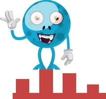 Blue monster waving, illustration, vector on white background.