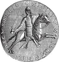 Seal of John, Lord of Corbeil, 1196 National Archives, vintage engraving. vector