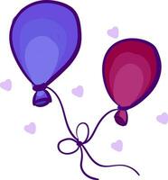 Oval-shaped blue and pink colored balloons tied together with a bow-like ribbon floats in a heart-shape background vector color drawing or illustration