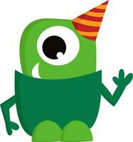 A green monster wearing a party hat vector or color illustration