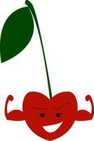 Clipart of a red cherry with strong arms vector or color illustration