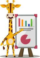 Giraffe with analytics table, illustration, vector on white background.