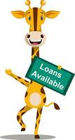 Giraffe with loans available, illustration, vector on white background.