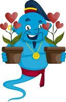 Genie with flowers, illustration, vector on white background.