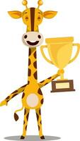 Giraffe with trophy, illustration, vector on white background.