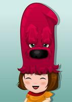 pequeño niña con rojo elegir sombrero, ilustración vector