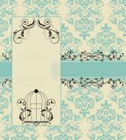 Vintage blue damask invitation card vector