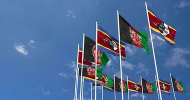 Afghanistan and Eswatini Flags Waving Together in the Sky, Seamless Loop in Wind, Space on Left Side for Design or Information, 3D Rendering video