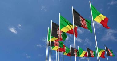 Afghanistan and Congo Flags Waving Together in the Sky, Seamless Loop in Wind, Space on Left Side for Design or Information, 3D Rendering video