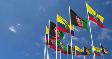 Afghanistan and Ecuador Flags Waving Together in the Sky, Seamless Loop in Wind, Space on Left Side for Design or Information, 3D Rendering video