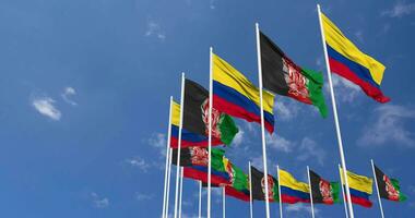 Afghanistan and Colombia Flags Waving Together in the Sky, Seamless Loop in Wind, Space on Left Side for Design or Information, 3D Rendering video