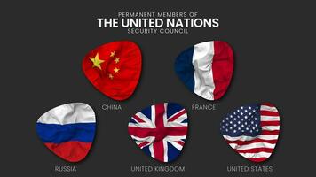 Permanent Members of the United Nations Security Council Flags Icon Waving Seamless Looping, 3D Rendering video