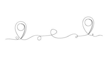 Continuous one line art map pin isolated vector illustration.