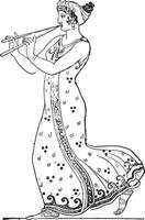 Double flute player after of a vase painting, vintage engraving. vector