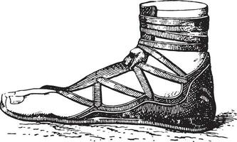 Greek shoe, vintage engraving. vector