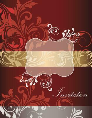 Vintage invitation card with ornate elegant retro abstract floral design