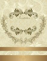 Vintage invitation card with ornate elegant retro abstract floral design vector