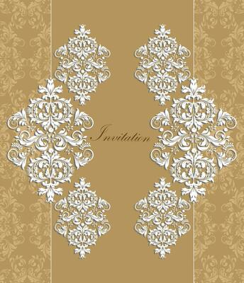 Vintage invitation card with ornate elegant retro abstract floral design