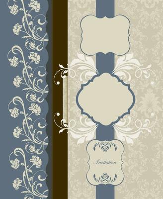 Vintage invitation card with ornate elegant retro abstract floral design