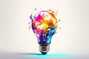 A light bulb filled with colorful liquid is a beautiful and evocative image that symbolizes creativity and innovation. The light bulb represents the spark of new ideas photo