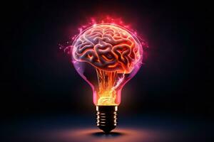 a glowing light bulb with a brain inside is a powerful symbol of creativity, innovation, and the limitless potential of the human mind. The light bulb represents the illumination of new ideas photo