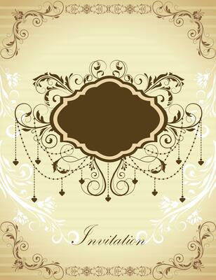Vintage invitation card with ornate elegant retro abstract floral design