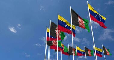 Bolivarian Republic of Venezuela Flags Waving Together in the Sky, Seamless Loop in Wind, Space on Left Side for Design or Information, 3D Rendering video