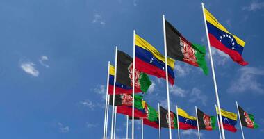 Bolivarian Republic of Venezuela Flags Waving Together in the Sky, Seamless Loop in Wind, Space on Left Side for Design or Information, 3D Rendering video