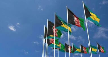 Bahamas Flags Waving Together in the Sky, Seamless Loop in Wind, Space on Left Side for Design or Information, 3D Rendering video