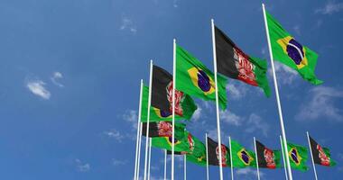 Afghanistan and Brazil Flags Waving Together in the Sky, Seamless Loop in Wind, Space on Left Side for Design or Information, 3D Rendering video