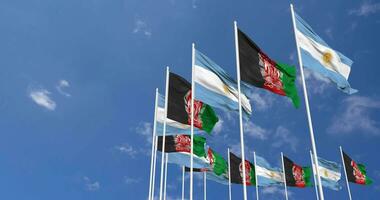 Argentina Flags Waving Together in the Sky, Seamless Loop in Wind, Space on Left Side for Design or Information, 3D Rendering video