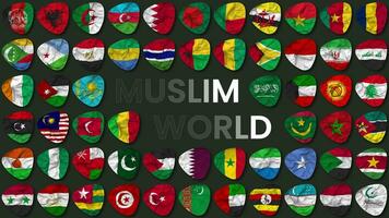 Muslim World All Countries Flags Together Seamless Waving, OIC All Members, 3D Rendering video