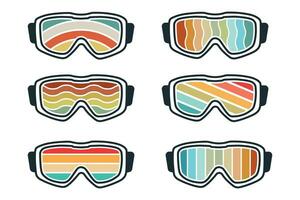 retro gafas de protección vector, tabla de snowboard retro gafas de protección, extremo snowboarder gráfico diseño, Snowboarding lentes vector obra de arte, aventurero snowboarder silueta, vibrante Snowboarding escena vector