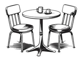 Cafe table with chairs. Hand drawn sketch converted to vector