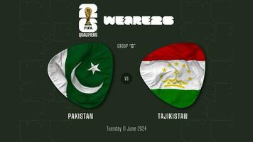 Pakistan contre le tadjikistan fifa monde tasse 2026 qualificatifs allumettes, en boucle drapeau agitant lent mouvement, 3d le rendu video