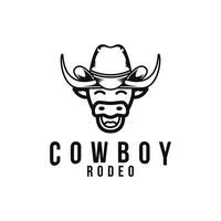 Clásico retro estilo vaquero sombrero rodeo logo diseño con vaca cabeza vector