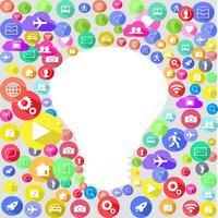 Multi Colored social media icon surface with a light bulb shape element background vector